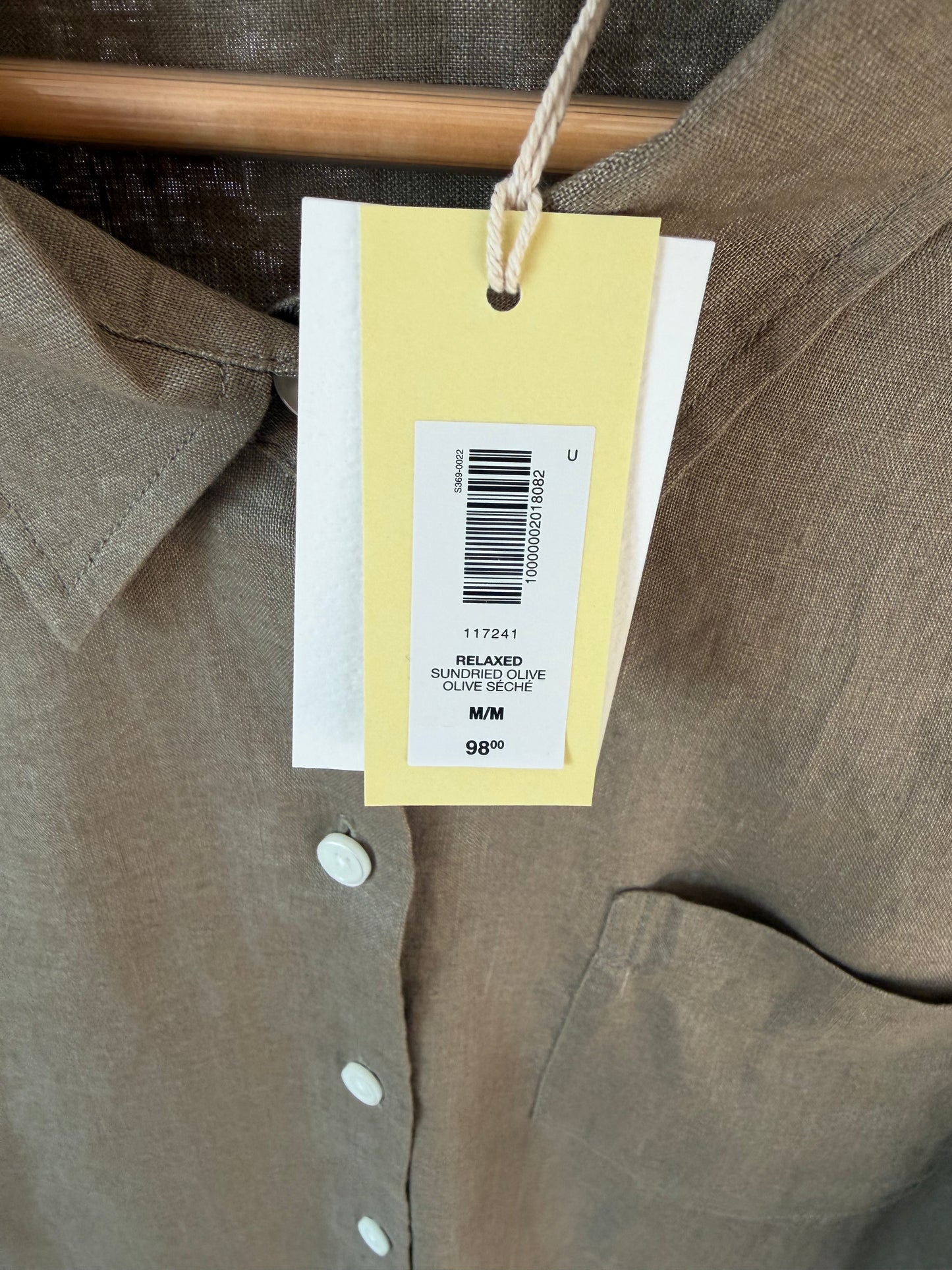 Wilfred by Aritzia Relaxed Linen Button-Up Shirt | Sundried Olive | Size Medium | New with Tags (originally $98)