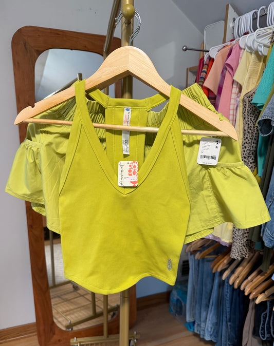 Free People Movement Lime Green 2-Piece Active Set | Crop Top & Shorts | Women's Medium/Large (originally $70)