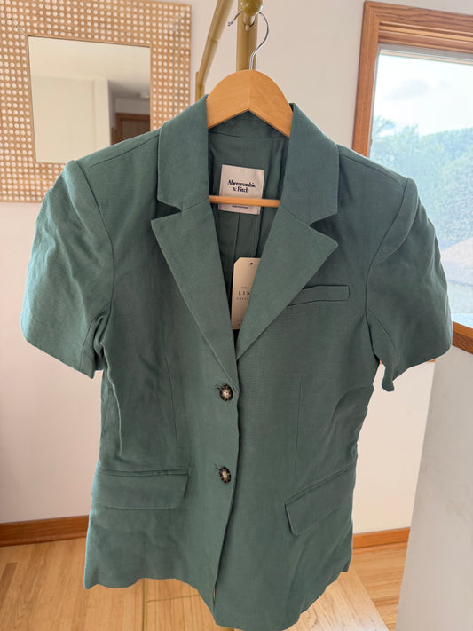 Abercrombie & Fitch 100% Linen Sage Green Short Sleeve Blazer Size M (originally $120)