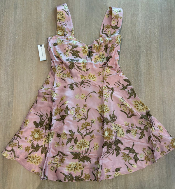 Anthropologie Pink Floral Satin Mini Dress | Size Medium | New with Tags (originally $148)