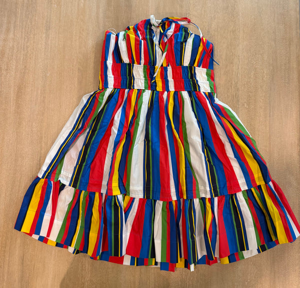 Anthropologie Multicolor Stripe Halter Tiered Mini Dress | Size Large | New with Tags (originally $148)
