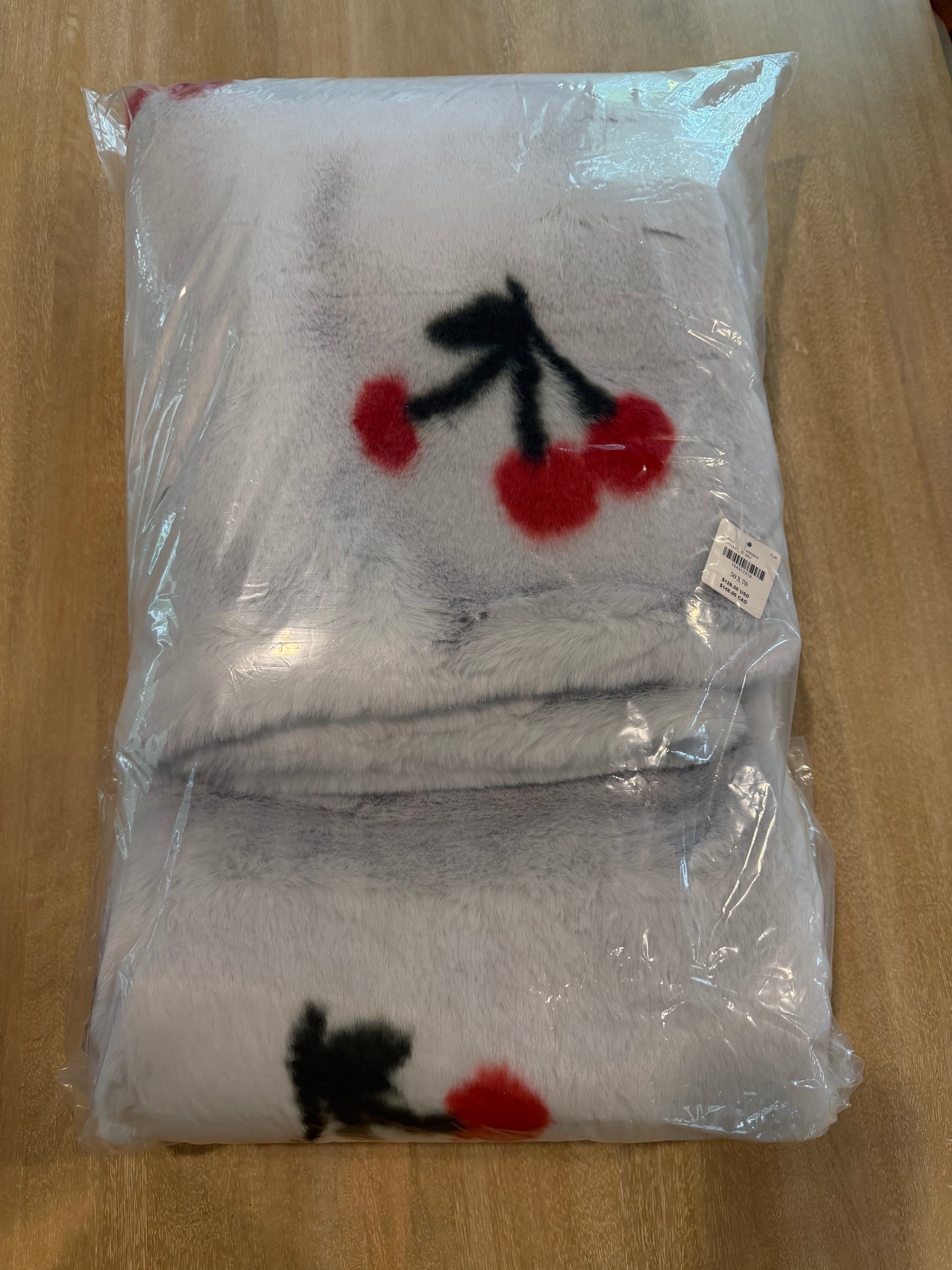 Anthropologie Cherry Faux Fur Throw Blanket | Sky Blue | 50" x 70" | New (originally $128)