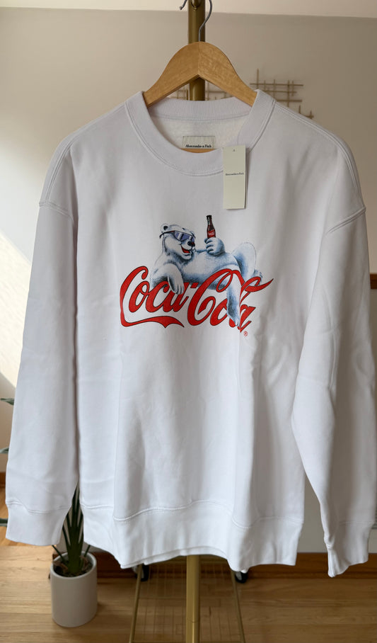 Abercrombie & Fitch x Coca-Cola Polar Bear Graphic Crewneck Sweatshirt – White | Size Medium | New with Tags (originally $80)