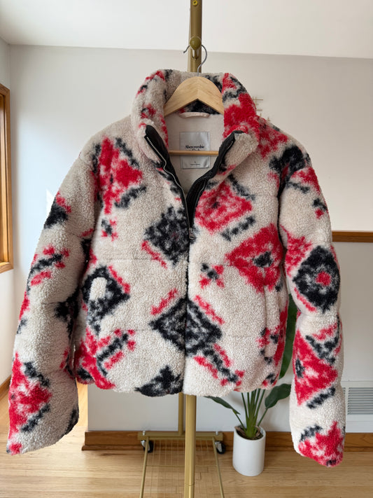 Abercrombie & Fitch Printed Sherpa Fleece Jacket – Cream Multi | Size Large | New with Tags (originally $180)