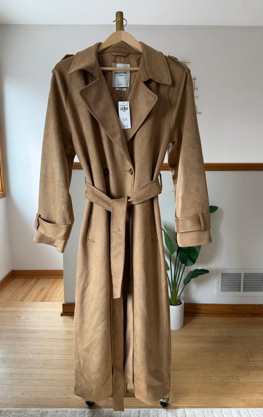 Abercrombie & Fitch Vegan Suede Trench Coat – Camel | Belted | Size Large | New with Tags (originally $220)
