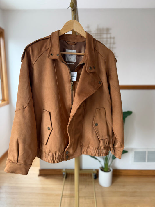 Abercrombie & Fitch Vegan Suede Moto Jacket – Cognac Brown | Size Medium | New with Tags (originally $150)