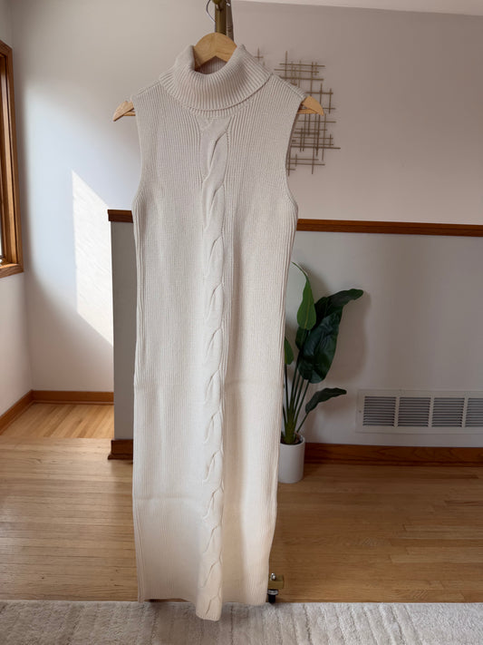 Abercrombie & Fitch Ivory Sleeveless Cable Knit Turtleneck Sweater Dress – Size Medium | New with Tags (originally $120)