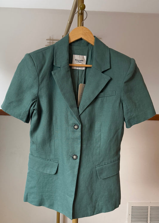 Abercrombie & Fitch 100% Linen Sage Green Short Sleeve Blazer Size M (originally $120)