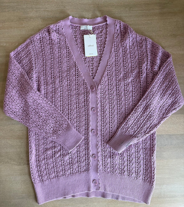 Aritzia Wilfred Reverence Pointelle Cardigan | Mauve | Size Medium | New with Tags (originally $138)