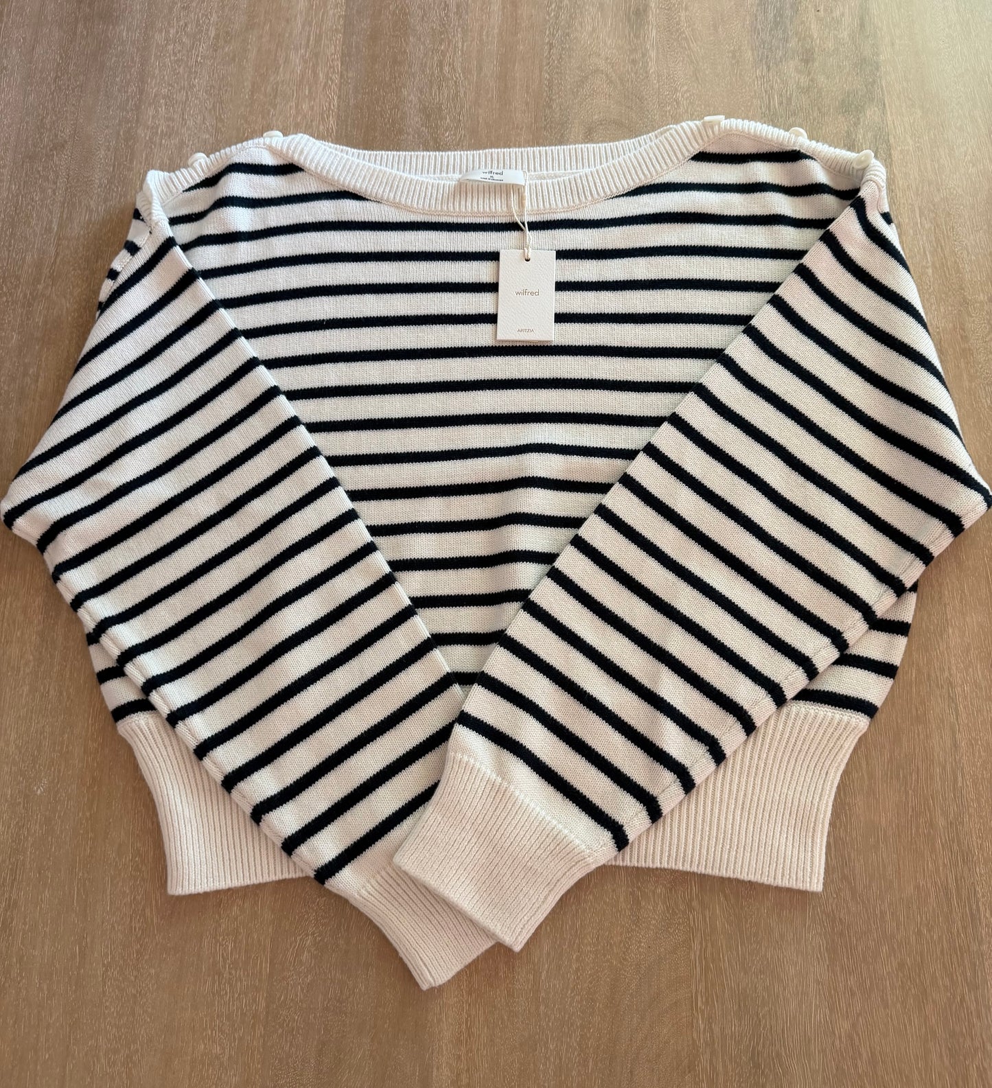 Wilfred by Aritzia Gable Striped Sweater | Light Birch & Admiral | Size XL | New with Tags (originally $110)