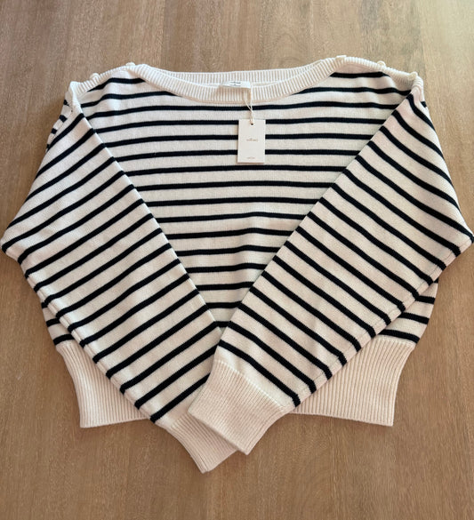 Wilfred by Aritzia Gable Striped Sweater | Light Birch & Admiral | Size XL | New with Tags (originally $110)