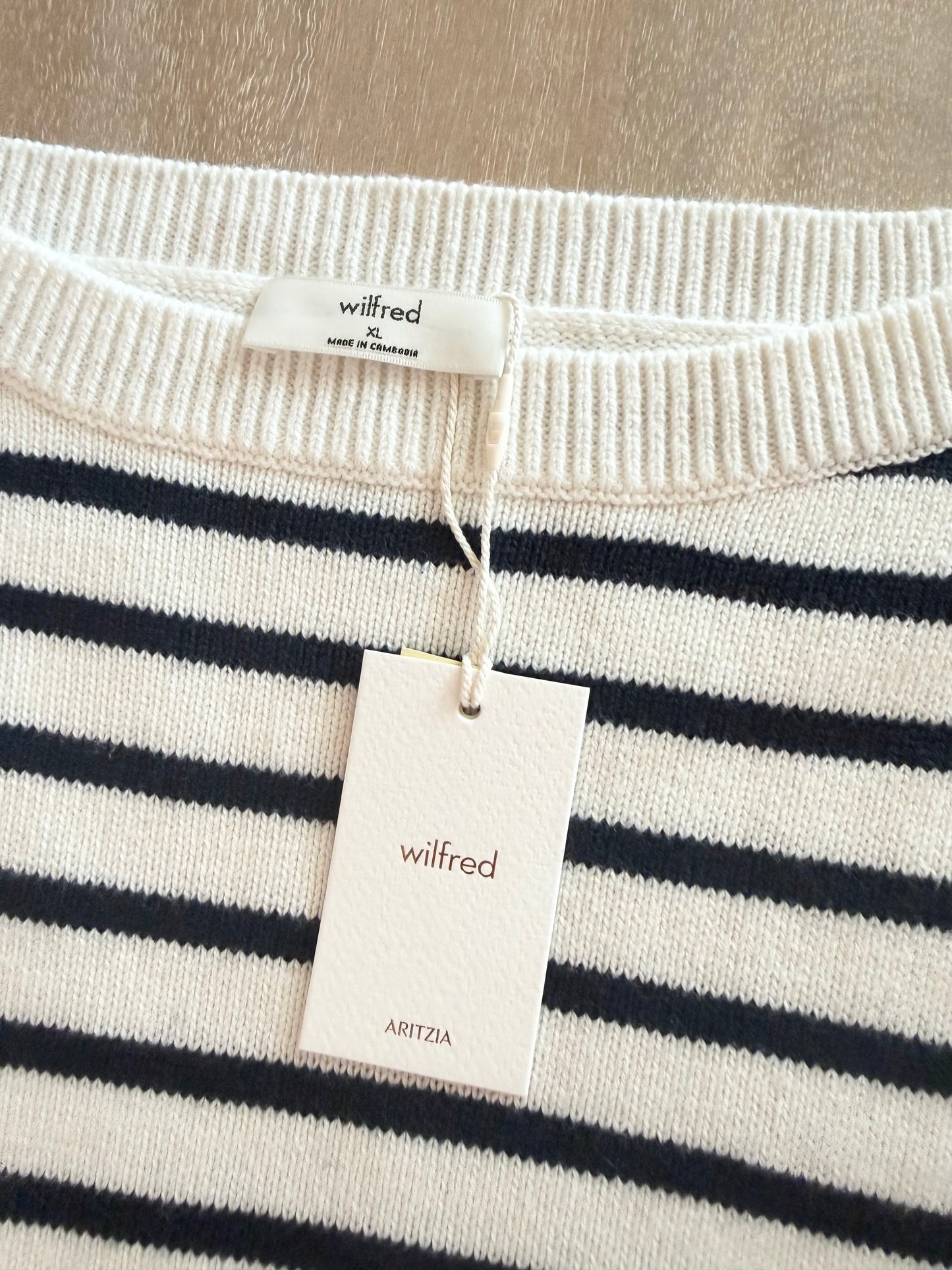 Wilfred by Aritzia Gable Striped Sweater | Light Birch & Admiral | Size XL | New with Tags (originally $110)