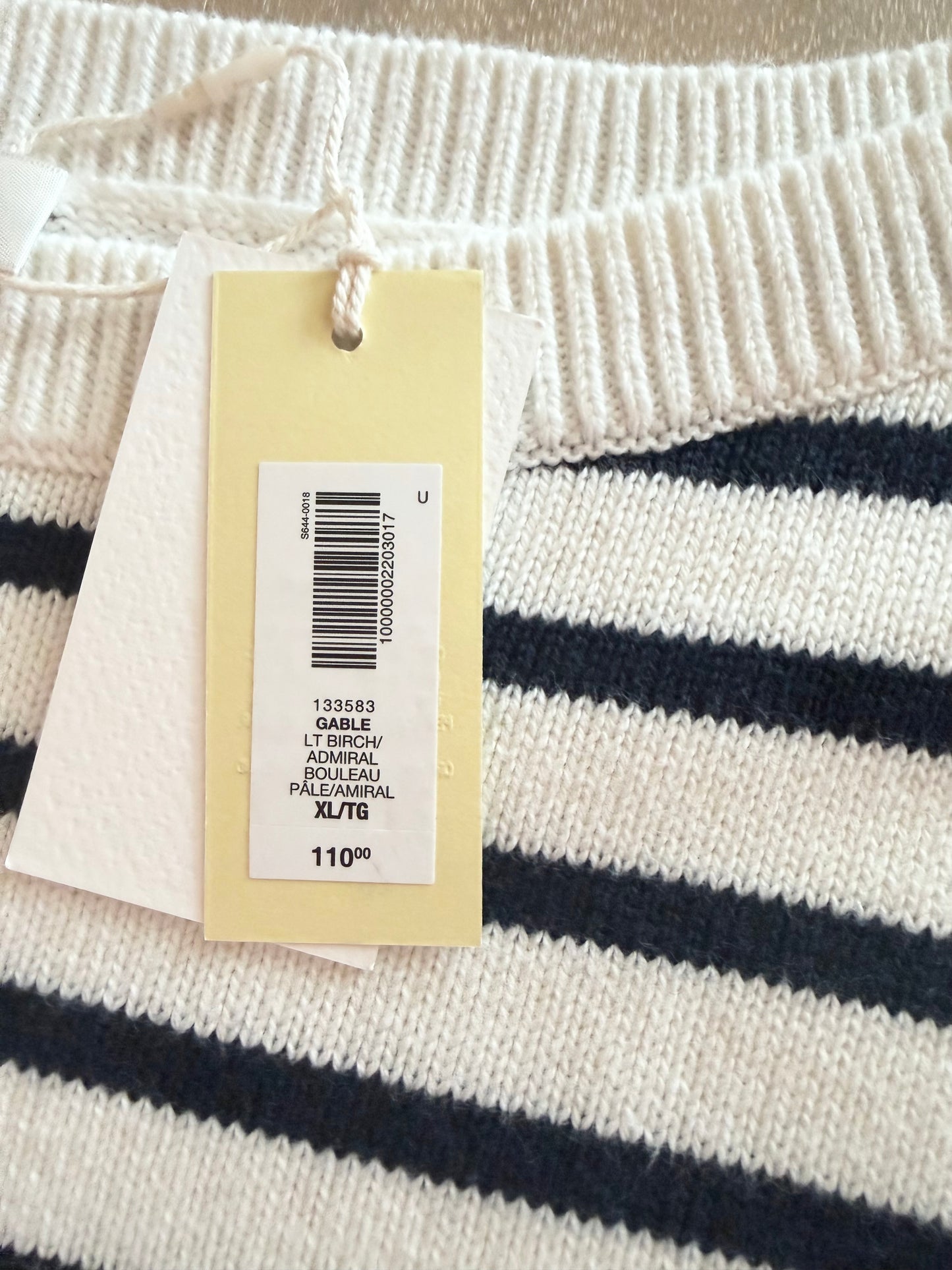 Wilfred by Aritzia Gable Striped Sweater | Light Birch & Admiral | Size XL | New with Tags (originally $110)