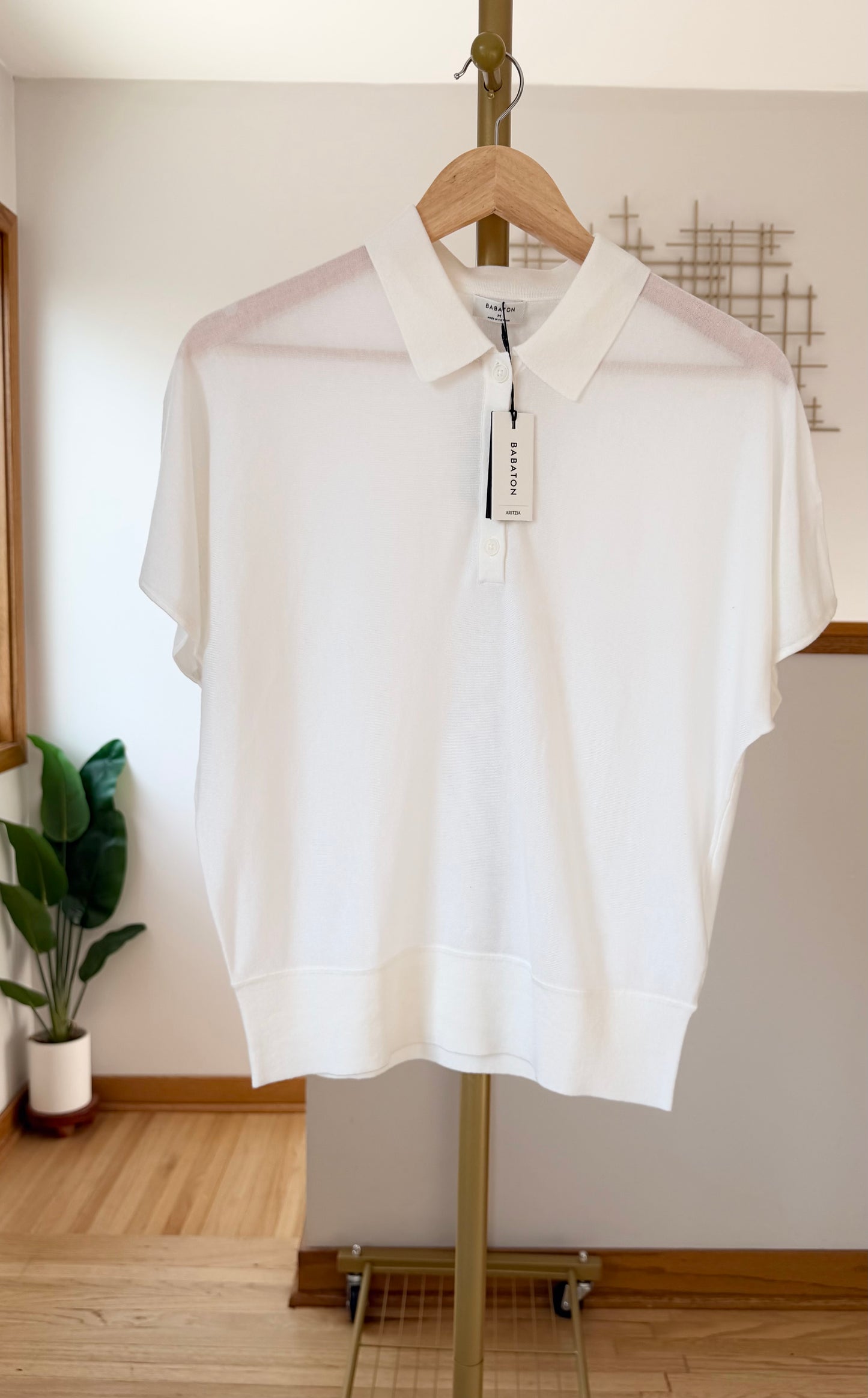 Babaton by Aritzia Steno Polo Knit Top | Clouded White | Size Medium | New with Tags (originally $98)